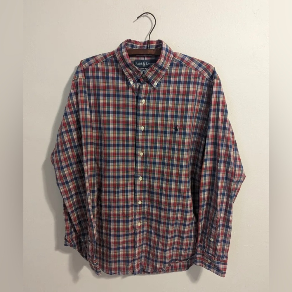 Polo Ralph Lauren Mens Plaid Long Sleeve Button Up Size L Blue/Red/White
